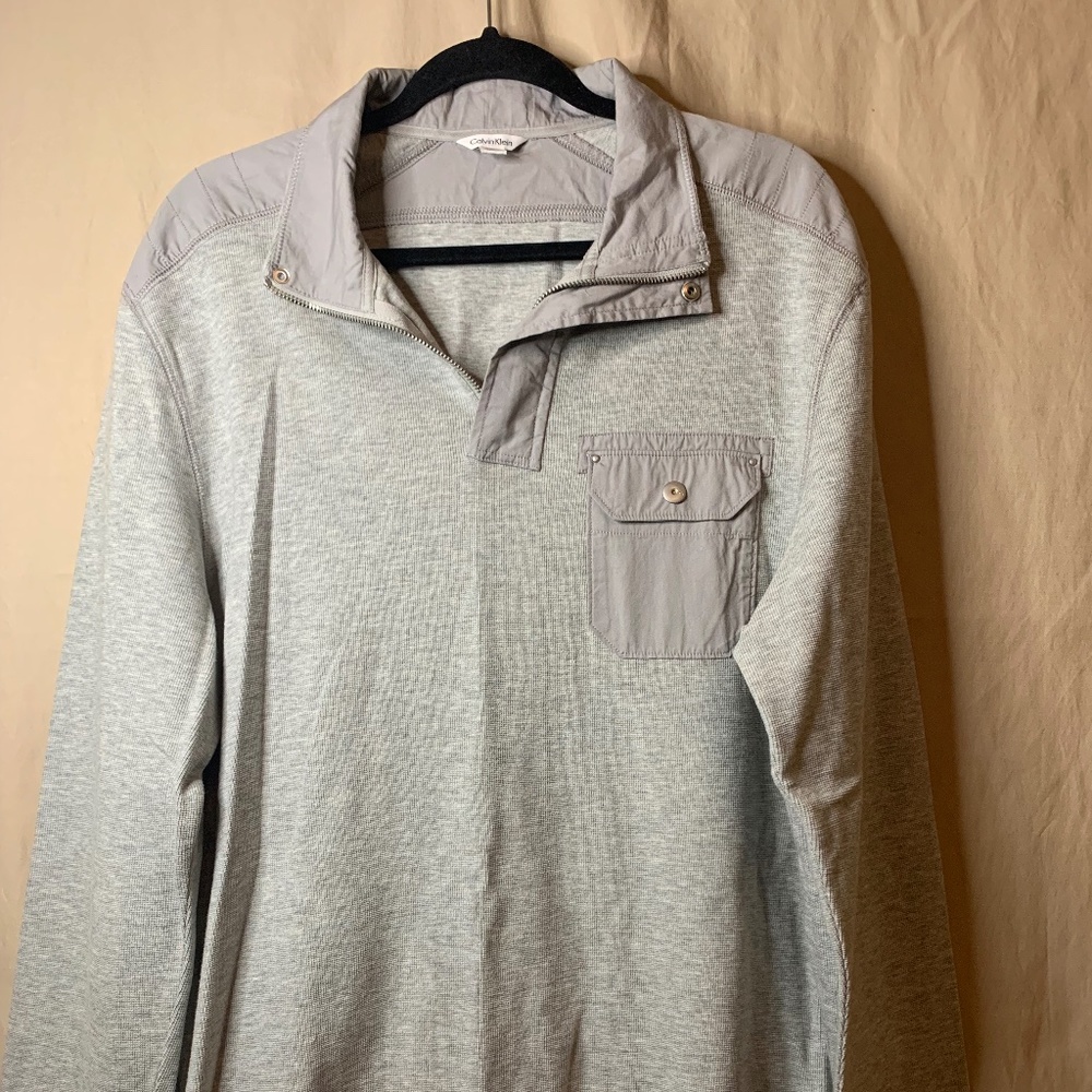 100% Cotton, Calvin Klein, Gray Pull Over with Zipper - Size Large